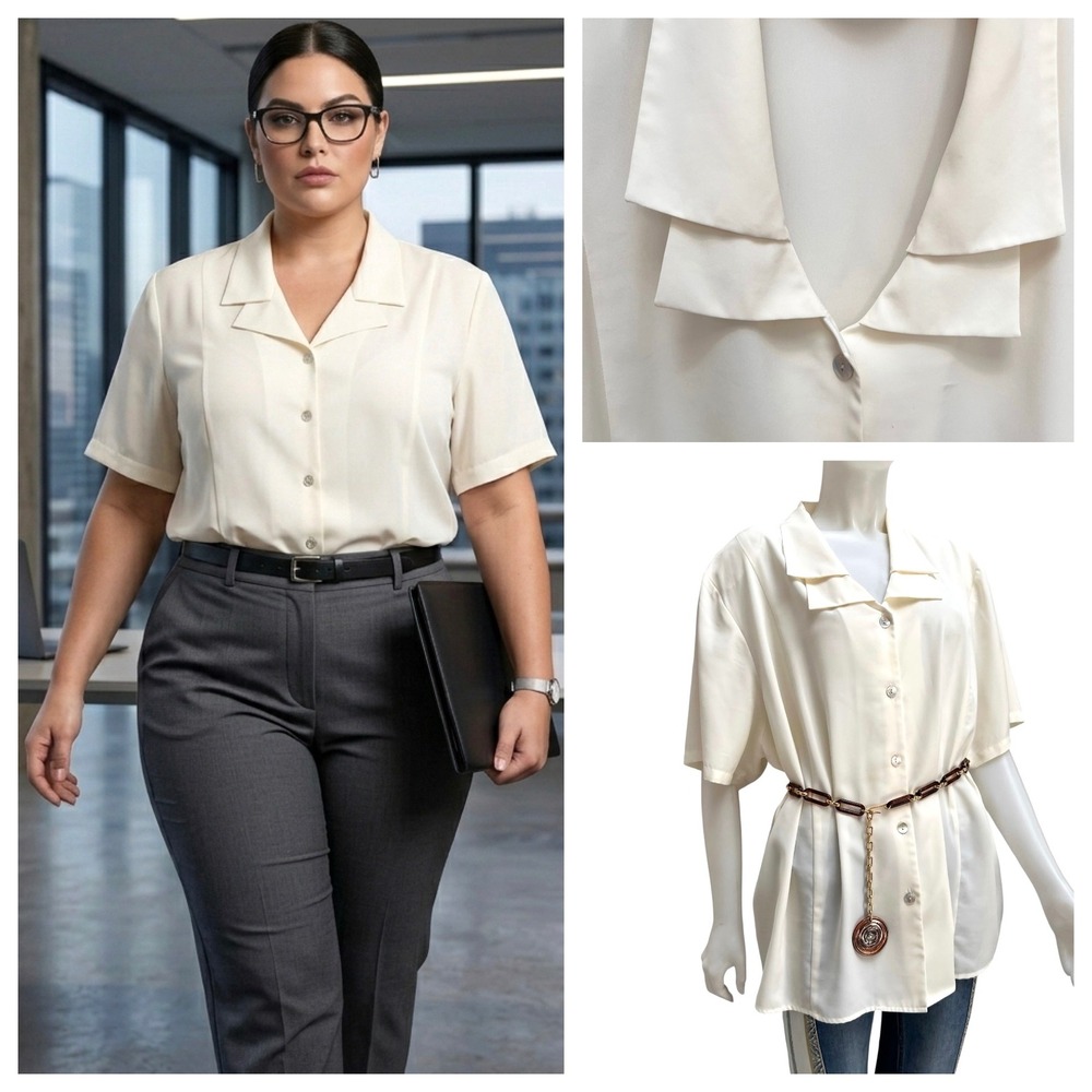 Grove Avenue Vintage 90s Cream Button Up Blouse Office Siren Chic Minimalist 26W